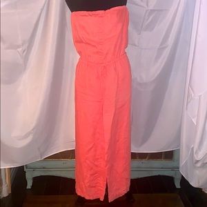 Linen  coral strapless jumpsuit